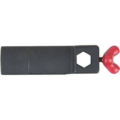 Black plastic handle with a red, heart-shaped end and a hexagonal opening.