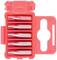 Five Torx T25 bits arranged in a red, open plastic box.