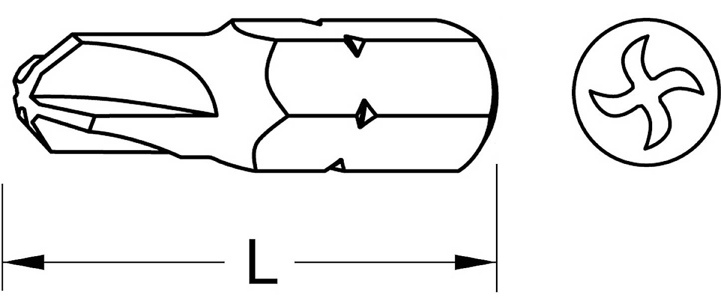 'PH' Phillips Screwdriver Bit, Technical Drawing: Side View with Length 'L', Top View Shows Cross-Shaped Tip.