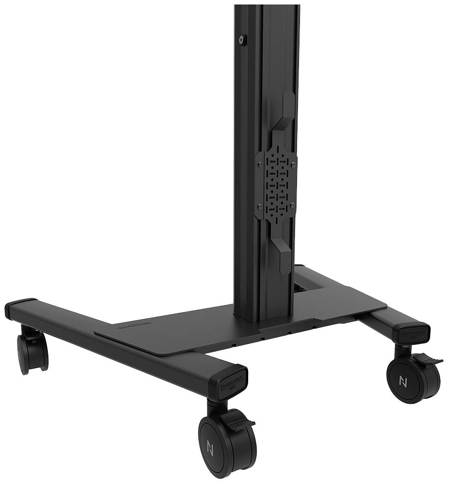 A mobile floor stand with castors, suitable for monitors or screens. Robust construction and adjustable height.