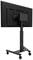 A large screen is mounted on an adjustable mobile stand. The stand has four wheels for easy manoeuvrability.