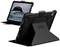A black protective case for a tablet that stands in a stand format and provides full protection.