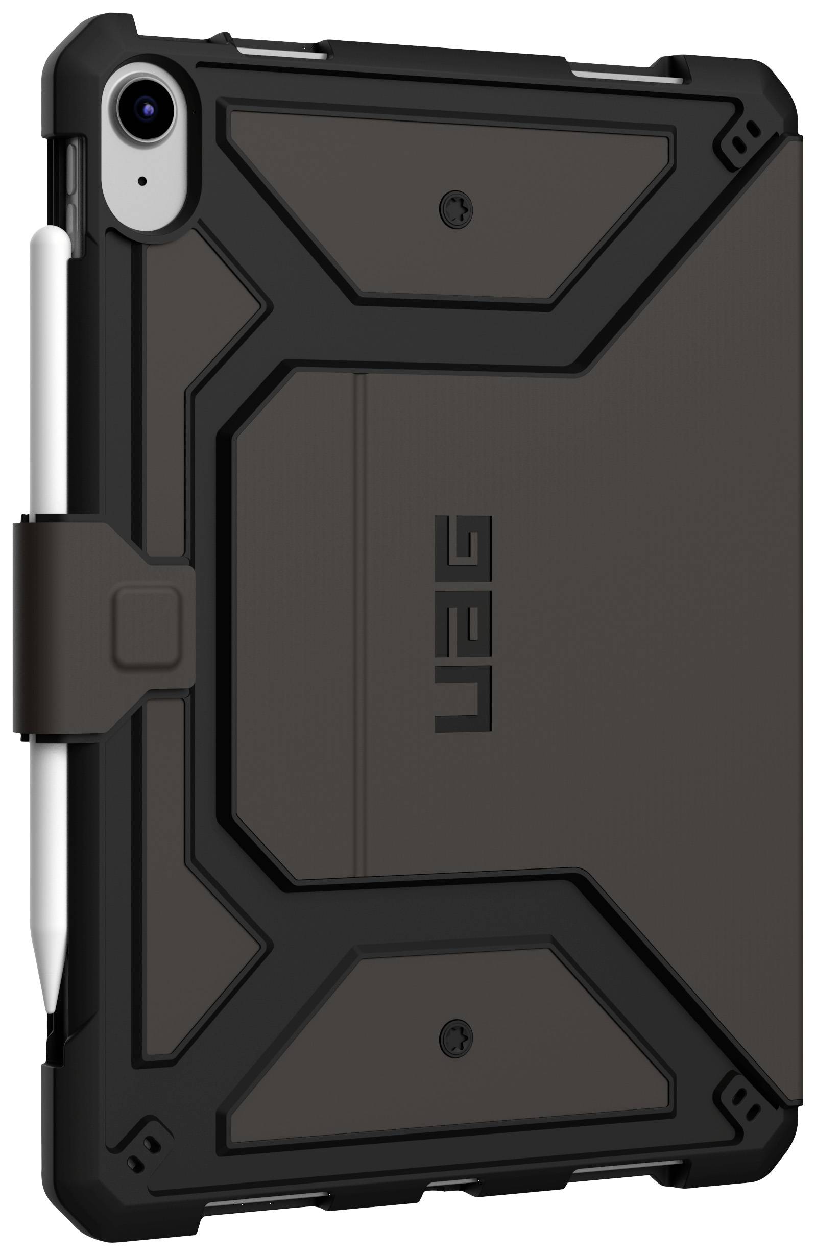 Black tablet case with robust design and integrated stylus holder.