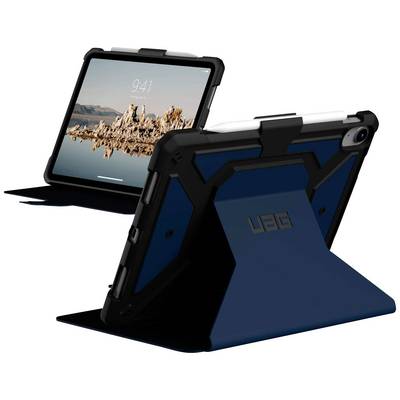 Two tablets in blue protective cases stand upright. In the foreground, the display shows the time 9:41 with a natural background.