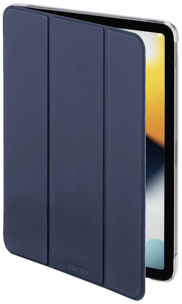 A dark tablet case protects a tablet. The case is partially open, with part of the screen visible.