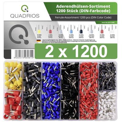 'Ferrule Assortment 1200 Pieces (DIN Colour Code)', Box with colour-coded ferrules, totalling 1200 pieces.