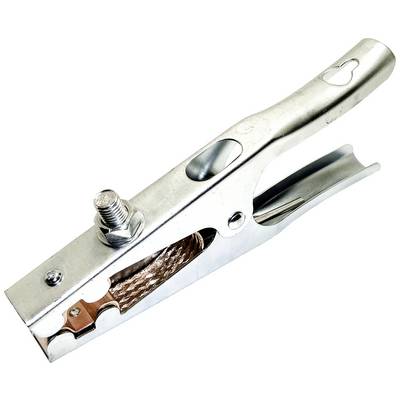 Large silver crocodile clip with visible copper connection, primarily used for electrical applications.