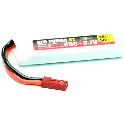 Lithium-Polymer Battery 'Red Power XT', 3.7 V, 650 mAh, with red and black cables and connector, suitable for remote-controlled models.