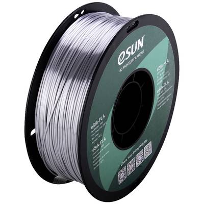 Roll of silver 3D printer filament from eSUN. Surface structures visible. Suitable for versatile printing applications.