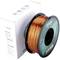 Spool of copper-coloured eSilk-PLA filament in front of an eSUN packaging, suitable for 3D printers.