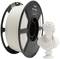A roll of white PLA 3D printing filament next to a white 3D-printed bust.