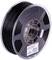 Black filament spool for 3D printer with label displaying material details and specifications.