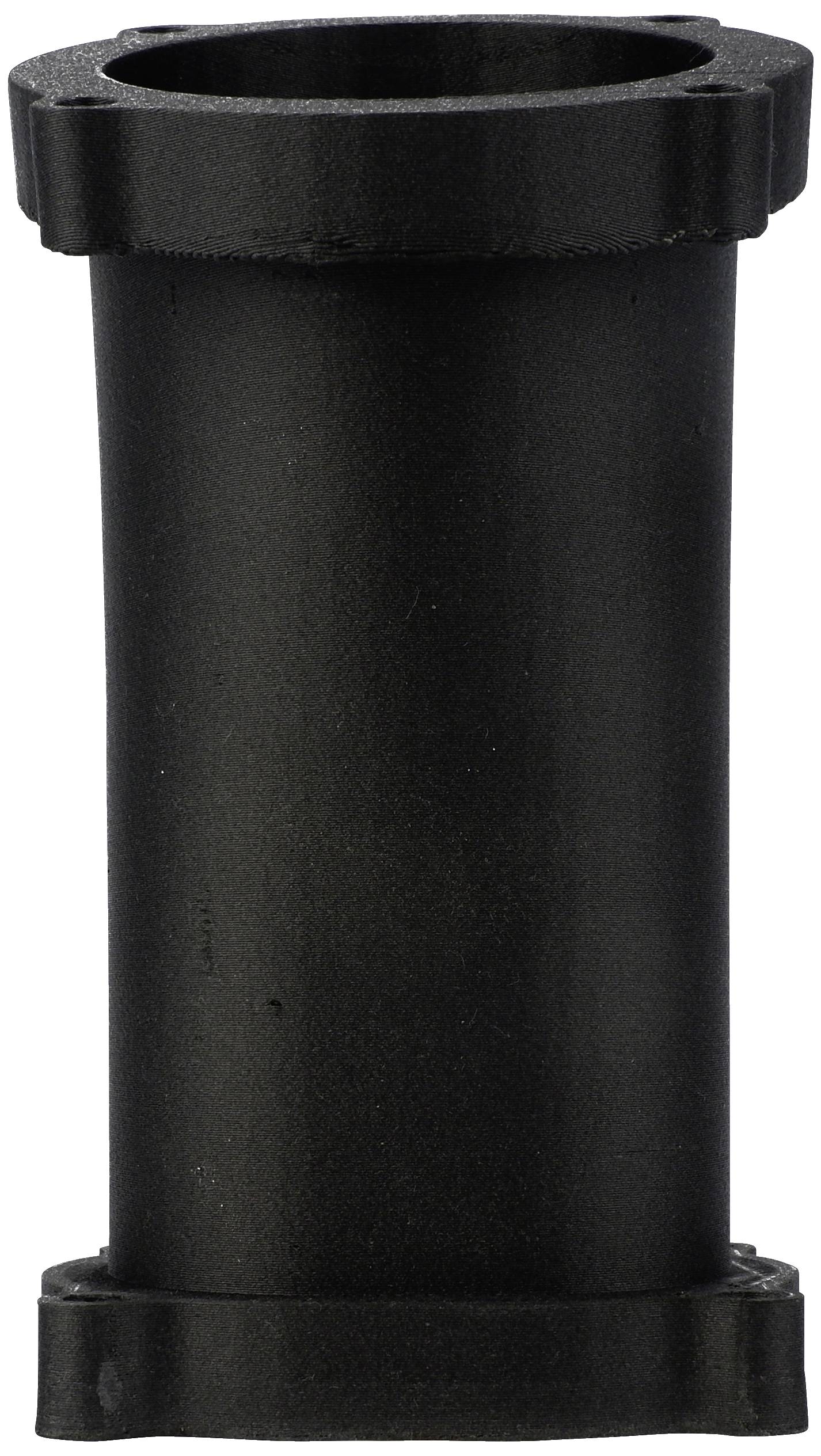 A black, cylindrical pipe with flanges at both ends, potentially a connecting piece for pipework.