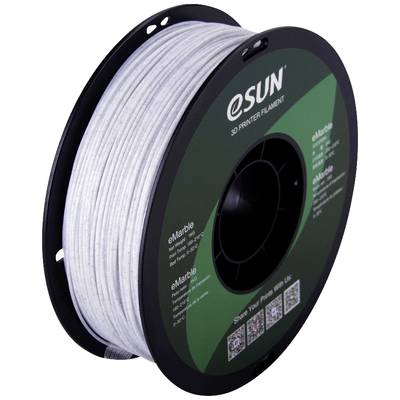 A black spool of white 3D printer filament from eSUN, labelled 'eMarble', suitable for 3D printing projects.