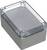 Rectangular grey electronics enclosure with a transparent lid; shows screw mountings at the corners.