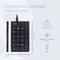 Ergonomic numeric keypad design, easy to carry. Dimensions: 10.5 x 13.7 x 2.8 cm. Ultra-thin, aluminium, wired.