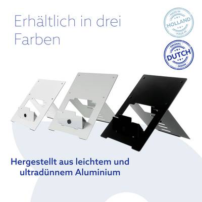 Available in three colours: white, silver, and black. Manufactured from lightweight and ultra-thin aluminium. Dutch Design.