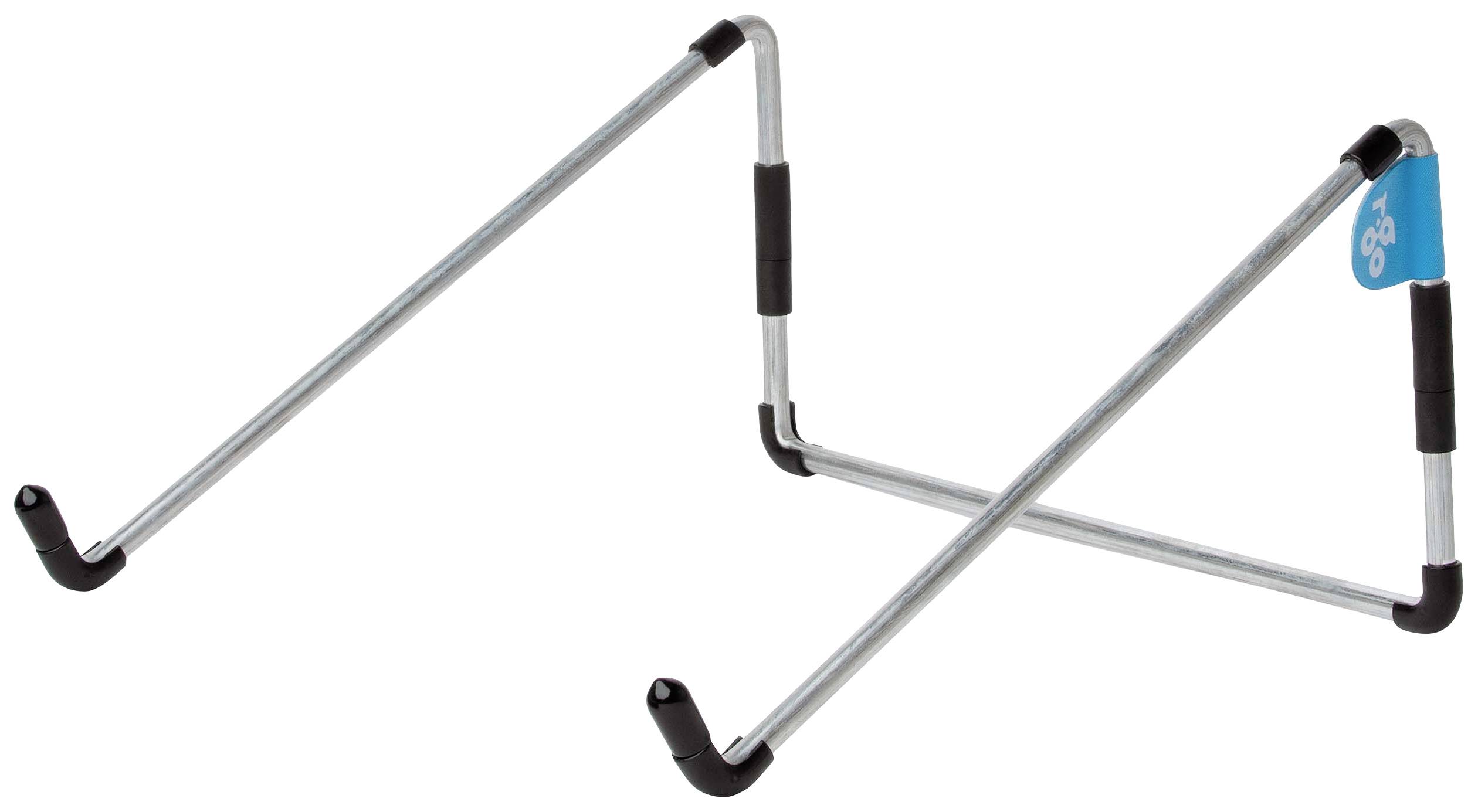 Metal bicycle wall mount with black end caps and blue bicycle pictogram.