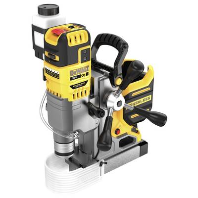 A yellow and black electromagnetic drill with an ergonomic handle and controls for precise metal machining.