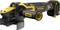 Cordless angle grinder with ergonomic handle, yellow and black design, suitable for metal cutting and polishing in workshop environments.