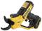 A yellow electric tool with a 'DEWALT' logo, suitable for garden work, displaying blades for cutting functions.