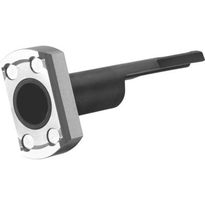 'Metal tool with a rectangular head and cylindrical handle, presumably designed for industrial applications.'