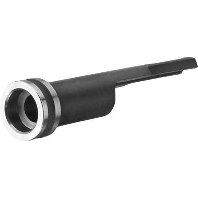 Black metal cylinder with silver trim, possibly part of a mechanical device or tool.