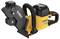 A 'DEWALT' yellow and black power tool with a brush motor and handle, suitable for construction work. A sharp saw blade is visible.