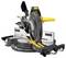 Circular saw with a yellow handle and protective cover, mounted on a stable grey stand, suitable for woodworking.