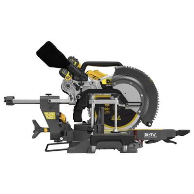 A yellow and black circular saw with a 60-tooth saw blade, suitable for precise cutting, is standing on a workbench.