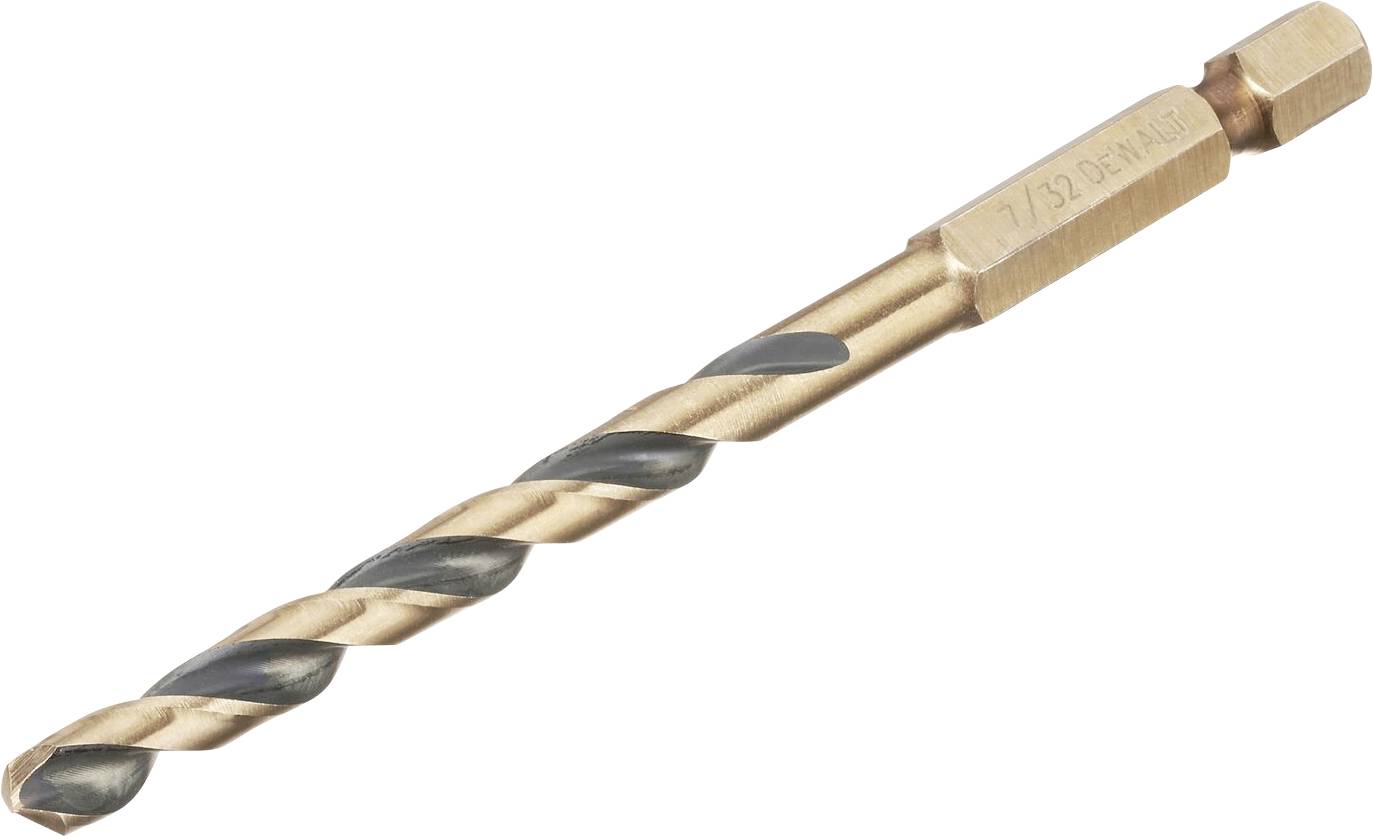 A single gold-coloured spiral drill bit with a hexagonal shank, suitable for metal drilling work.