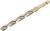 A silver-gold spiral drill bit with a hexagonal shank.