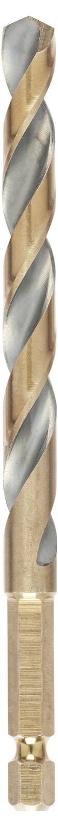 A metallic twist drill with a smooth, turned surface and a conical point, used for drilling into hard materials.