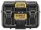 A black tool case with the inscription 'DeWalt ToughSystem 2.0 18V Charger'. Two latches and a yellow handle on top.