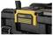 Black tool box with a yellow handle, bearing the inscription 'TOUGHSYSTEM'. It is robust and suitable for industrial applications.