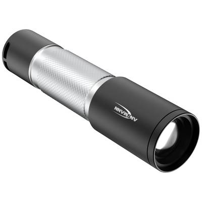A black metal torch with a ribbed handle. The lens aperture is visible at the front.