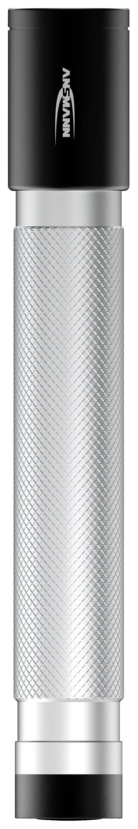 A silver torch with a black head and base. The body has a textured surface for improved grip.
