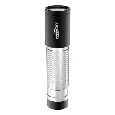 A black and silver torch with the 'ANSMANN' inscription on the upper part.