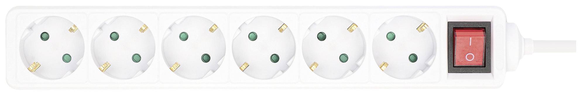 Six-way power strip with an on/off switch, designed for connecting multiple electrical devices.