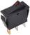 Black rocker switch with red light indicator on the top surface, suitable for electrical devices.