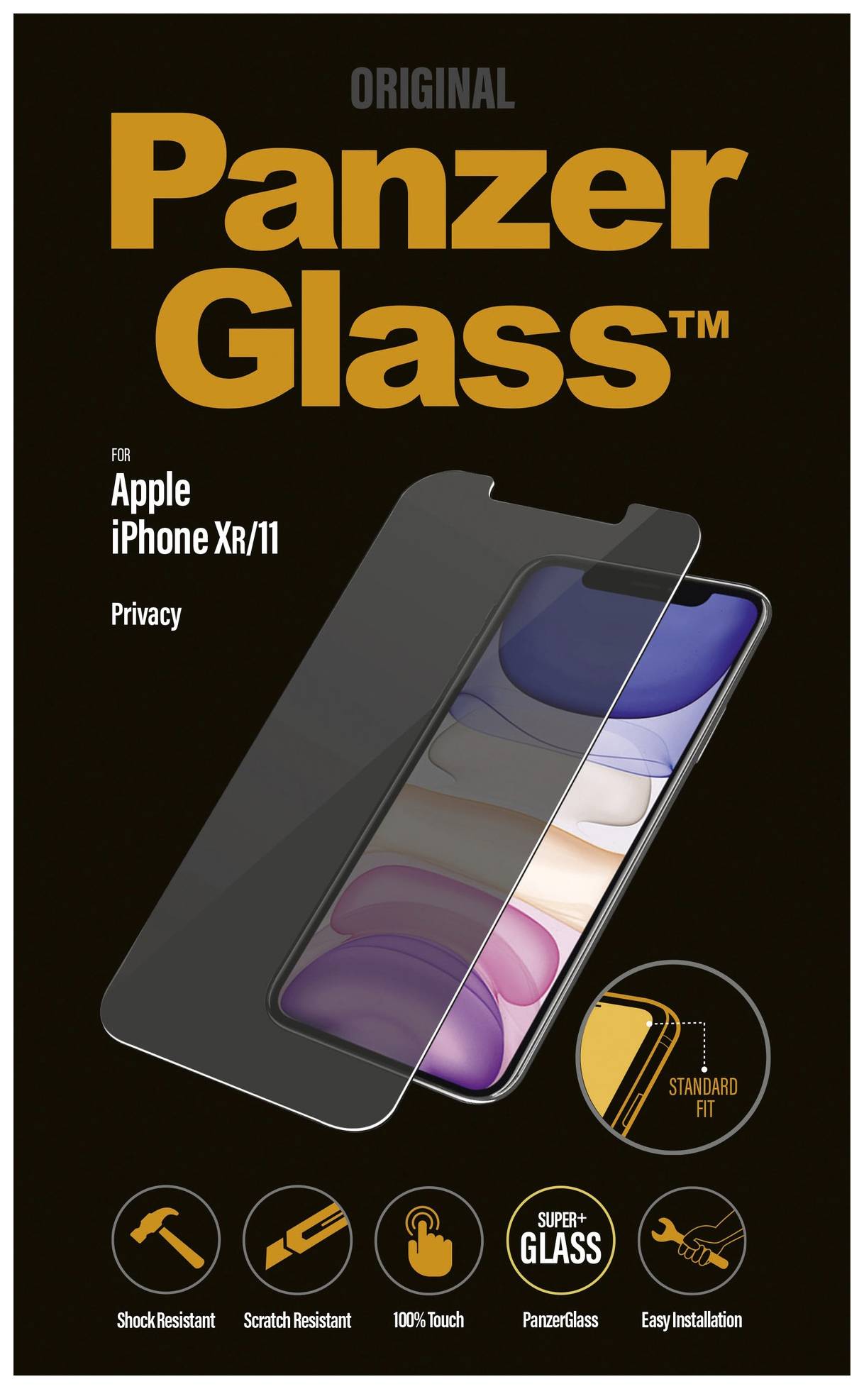 Image of PanzerGlass Standard Privacy Glass screen protector Apple iPhone 11, iPhone XR 1 pc(s) Anti-fingerprint, antibacterical, Privacy screen P2662