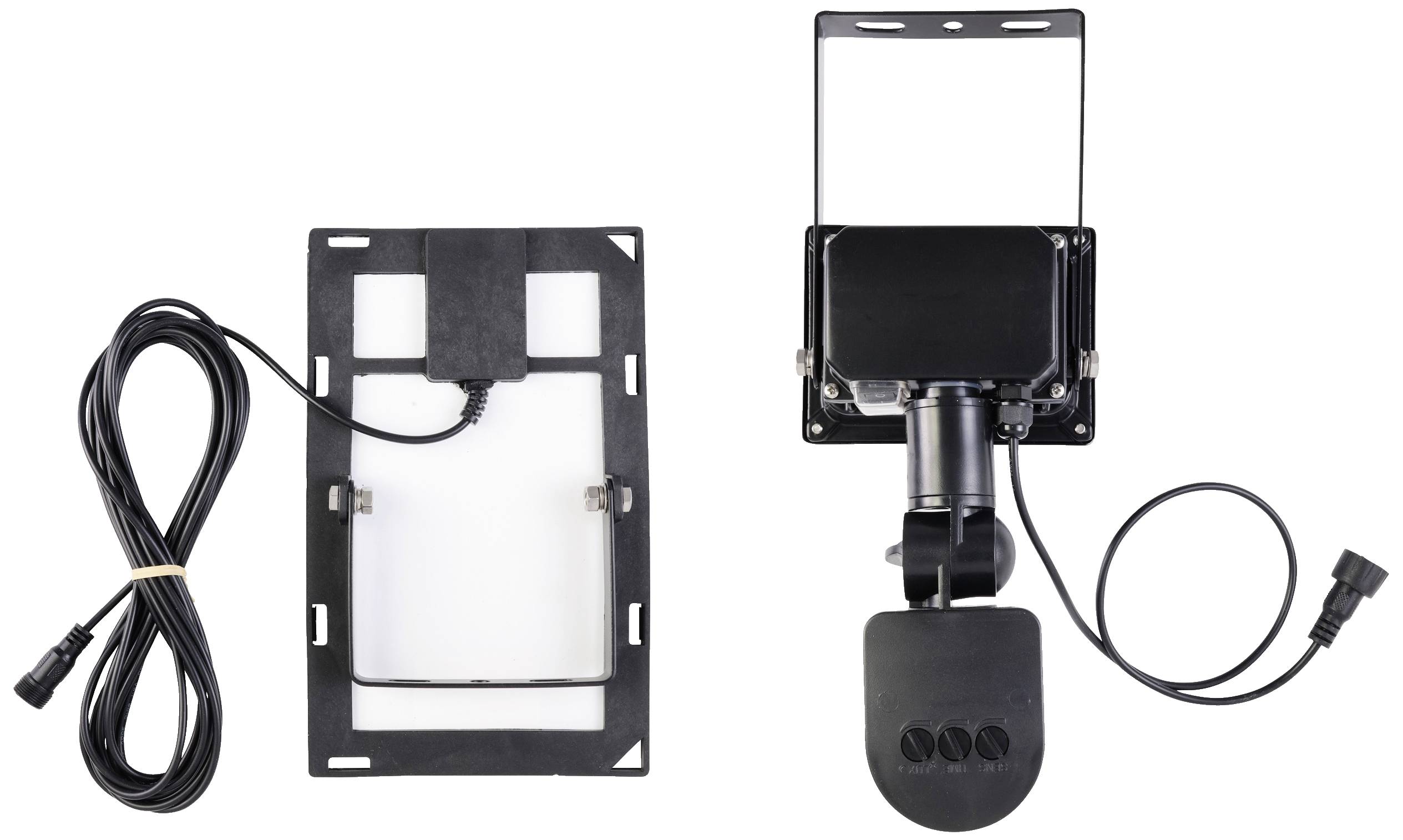 Mounting bracket and camera with cable for external surveillance, suitable for building installations.
