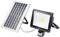 Solar-powered LED floodlight with solar module; suitable for outdoor areas, wirelessly connected, for illumination in darkness.