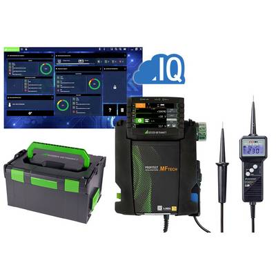 'User interface of the energy management system', 'IQ logo', and measuring devices. Main image shows control unit with LED displays.