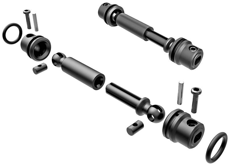 Image shows dismantled parts of a robot coupling, including bolts, rings, and shafts. Individual components are depicted in black.
