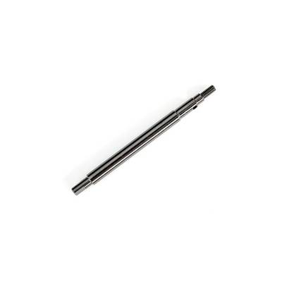 Long, cylindrical metal rod with threaded end on white background.