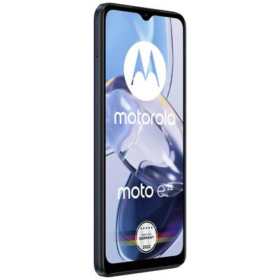 Smartphone 'Motorola Moto E22' with a glossy display. The Motorola logo and a winner's emblem for Germany 2022 are visible.