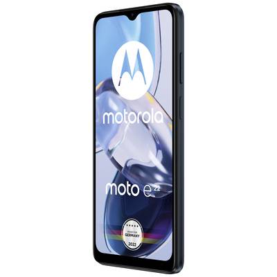 A smartphone with the 'motorola' logo and 'moto e22' displayed on the screen. At the bottom, a sticker reads: 'Test Winner Germany 2022'.