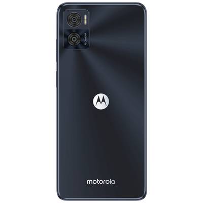 A smartphone in black with two camera lenses and a Motorola logo in the centre on the back.