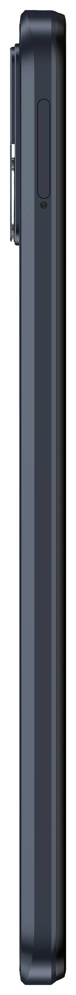 A black mobile phone from the side. The rear camera is slightly visible.